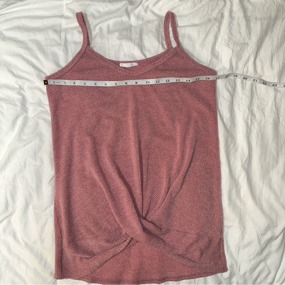 First Love | V Neck Twist Front Knit Sweater Tank Top Cami Pink Dusty Rose - Picture 9 of 11